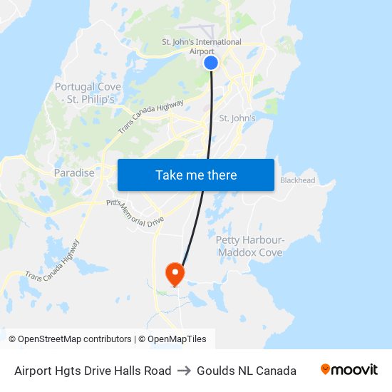 Airport Hgts Drive Halls Road to Goulds NL Canada map