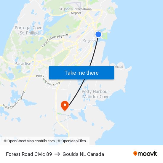 Forest Road Civic 89 to Goulds NL Canada map