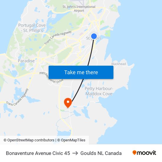 Bonaventure Avenue Civic 45 to Goulds NL Canada map