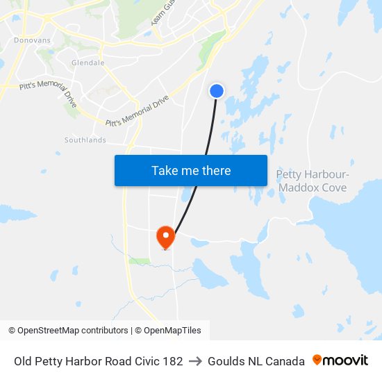 Old Petty Harbor Road Civic 182 to Goulds NL Canada map