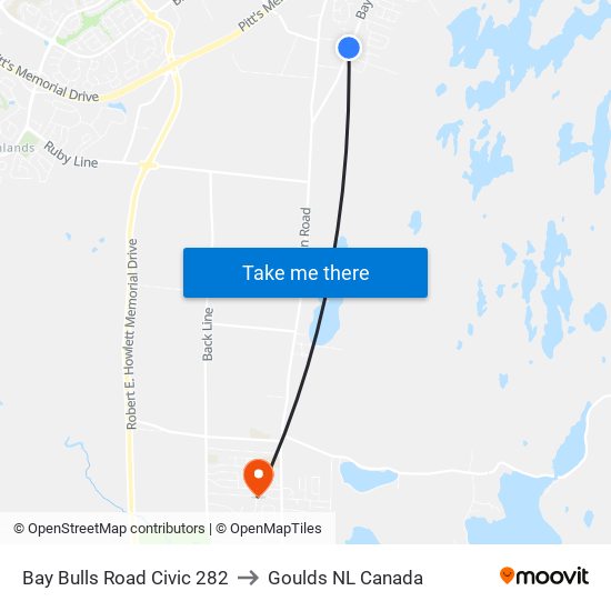 Bay Bulls Road Civic 282 to Goulds NL Canada map