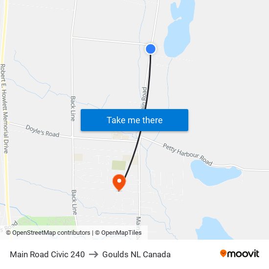 Main Road Civic 240 to Goulds NL Canada map
