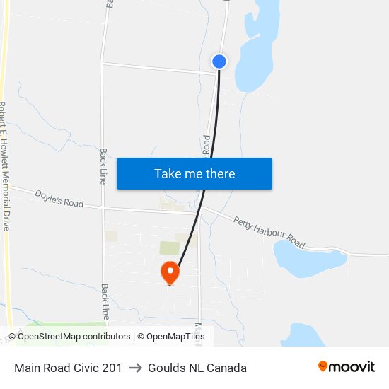 Main Road Civic 201 to Goulds NL Canada map