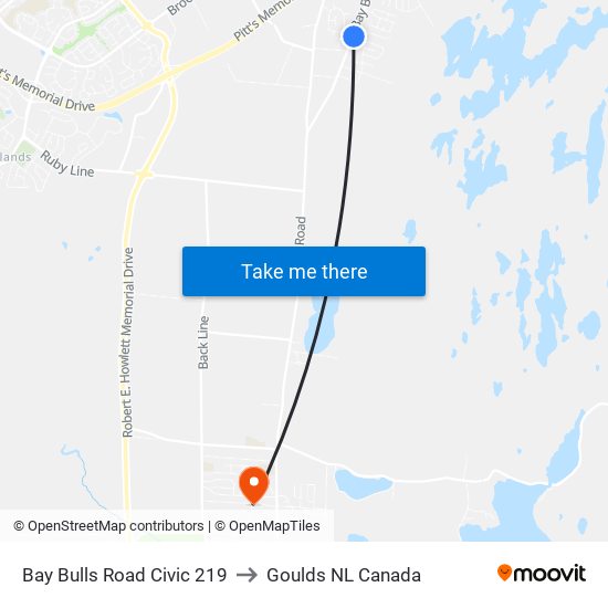Bay Bulls Road Civic 219 to Goulds NL Canada map