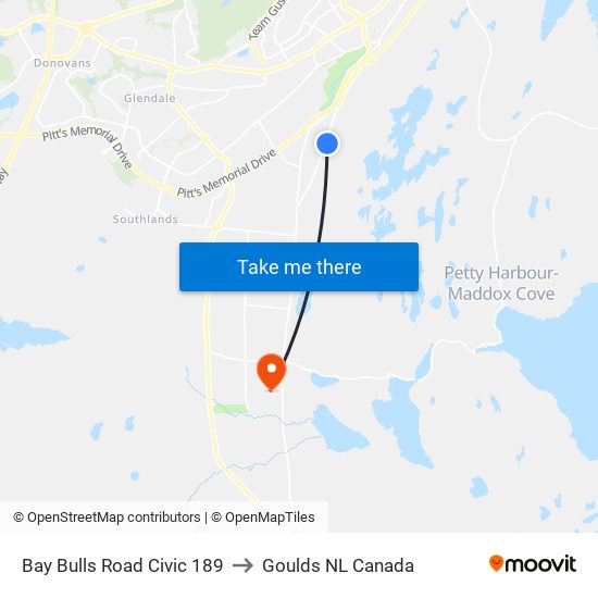 Bay Bulls Road Civic 189 to Goulds NL Canada map