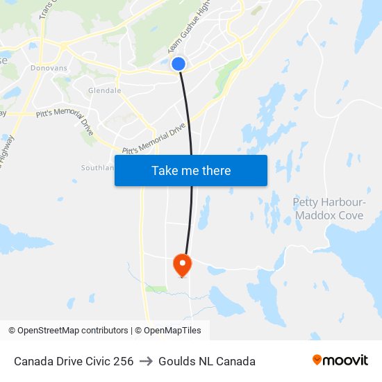 Canada Drive Civic 256 to Goulds NL Canada map