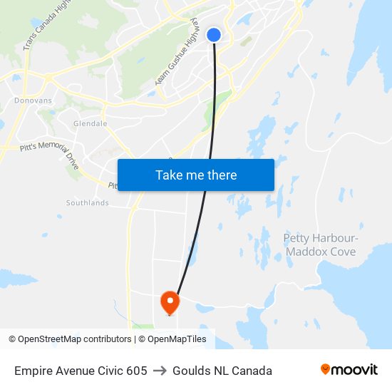 Empire Avenue Civic 605 to Goulds NL Canada map