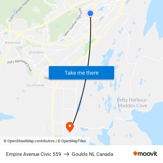 Empire Avenue Civic 559 to Goulds NL Canada map
