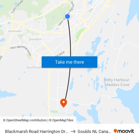 Blackmarsh Road Harrington Drive to Goulds NL Canada map