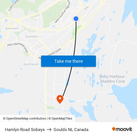 Hamlyn Road Sobeys to Goulds NL Canada map