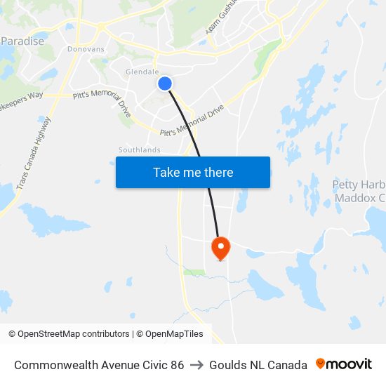 Commonwealth Avenue Civic 86 to Goulds NL Canada map