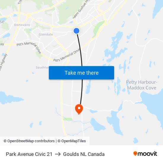 Park Avenue Civic 21 to Goulds NL Canada map