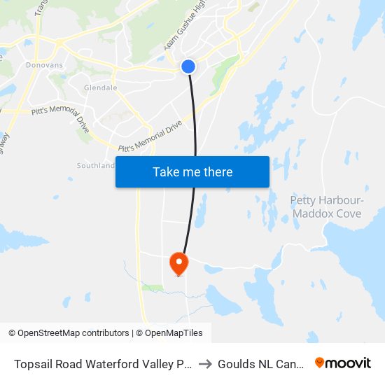 Topsail Road Waterford Valley Plaza to Goulds NL Canada map