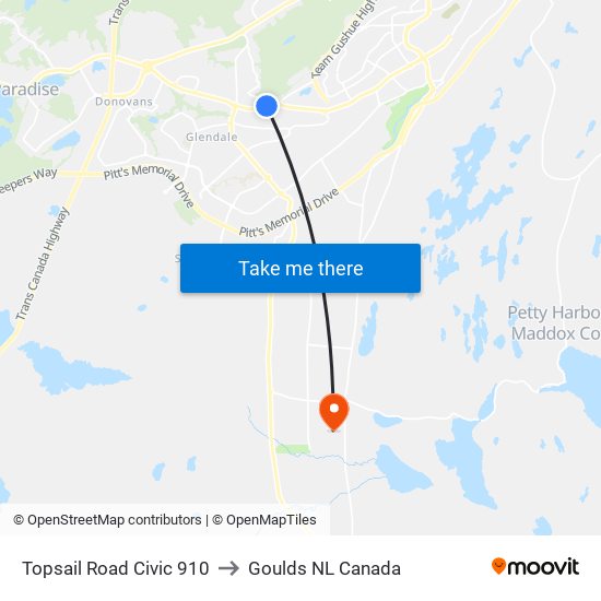 Topsail Road  Civic 910 to Goulds NL Canada map