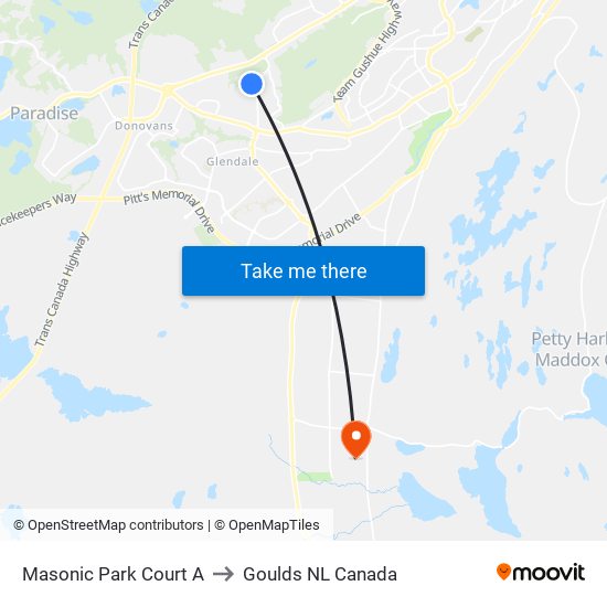 Masonic Park Court A to Goulds NL Canada map