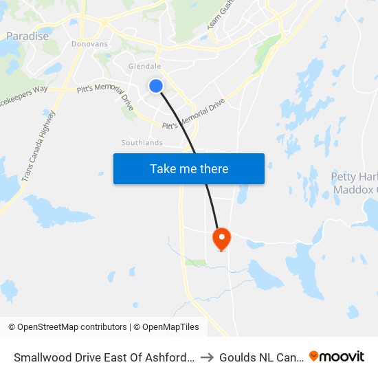 Smallwood Drive East Of Ashford Drrive to Goulds NL Canada map