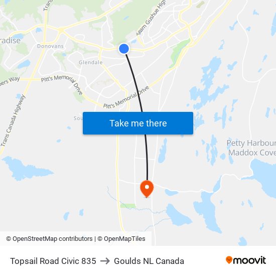 Topsail Road Civic 835 to Goulds NL Canada map