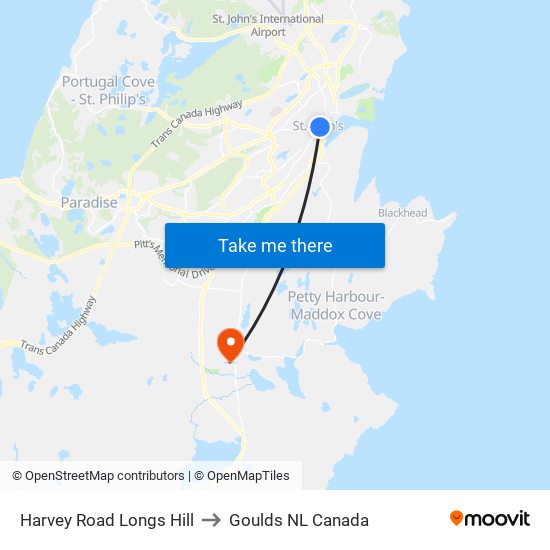 Harvey Road Longs Hill to Goulds NL Canada map
