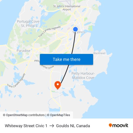 Whiteway Street Civic 1 to Goulds NL Canada map