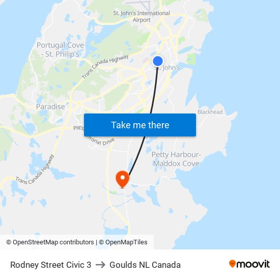 Rodney Street Civic 3 to Goulds NL Canada map