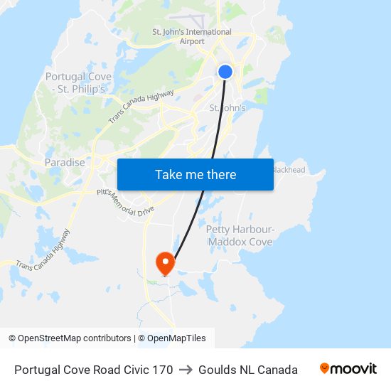 Portugal Cove Road Civic 170 to Goulds NL Canada map