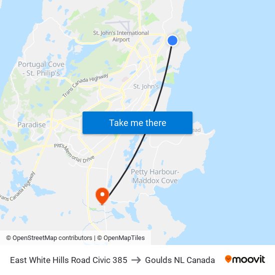 East White Hills Road Civic 385 to Goulds NL Canada map