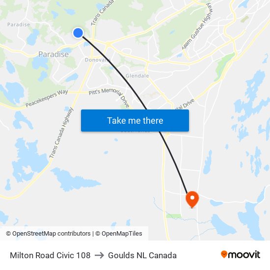 Milton Road Civic 108 to Goulds NL Canada map