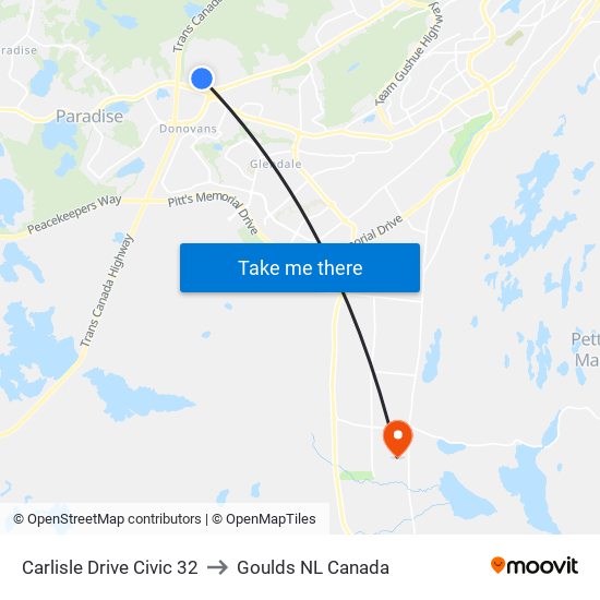 Carlisle Drive Civic 32 to Goulds NL Canada map