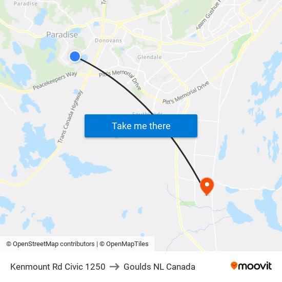 Kenmount Rd Civic 1250 to Goulds NL Canada map