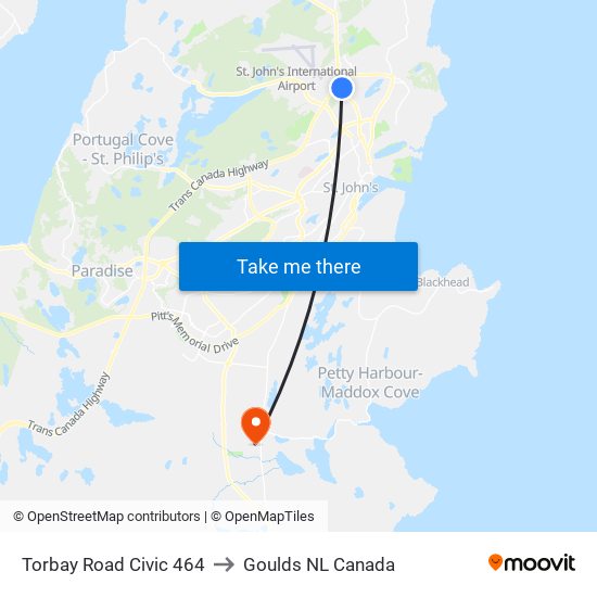 Torbay Road Civic 464 to Goulds NL Canada map