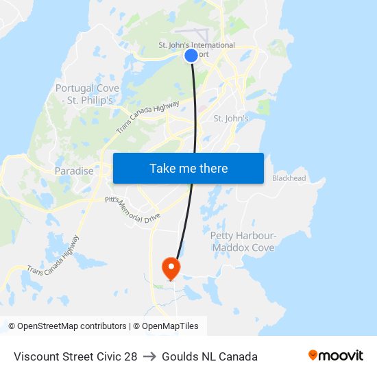 Viscount Street Civic 28 to Goulds NL Canada map