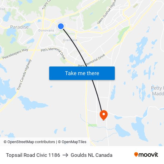 Topsail Road Civic 1186 to Goulds NL Canada map