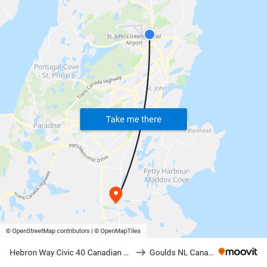 Hebron Way Civic 40 Canadian Tire to Goulds NL Canada map