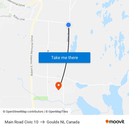 Main Road Civic 10 to Goulds NL Canada map