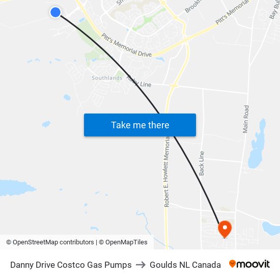 Danny Drive Costco Gas Pumps to Goulds NL Canada map