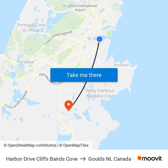 Harbor Drive Cliffs Bairds Cove to Goulds NL Canada map