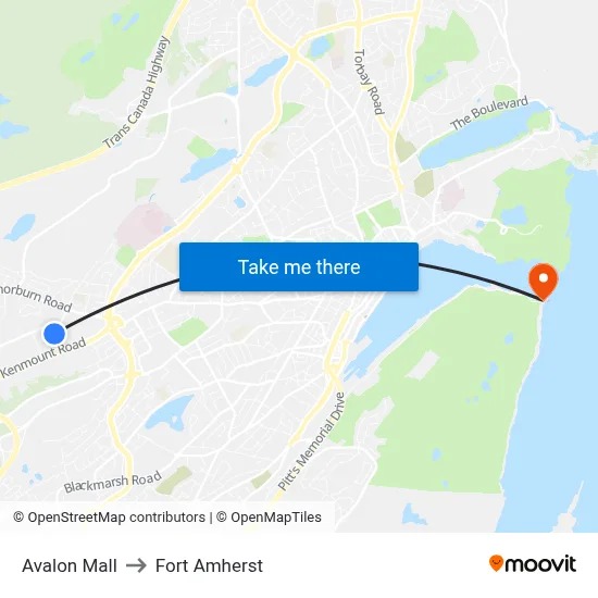Avalon Mall to Fort Amherst map
