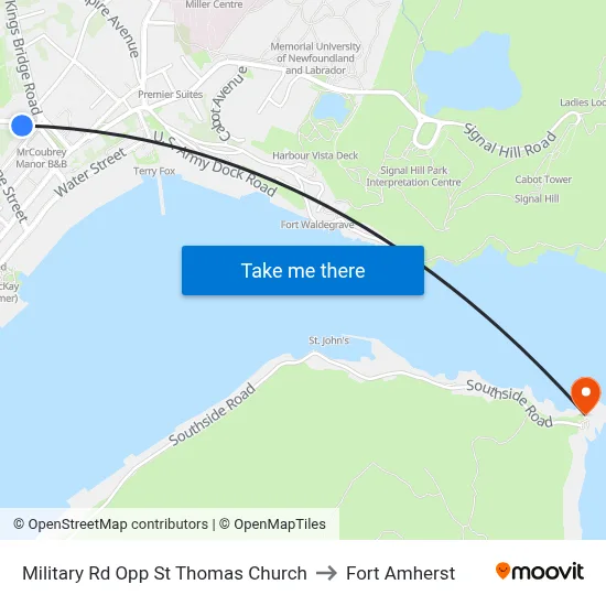 Military Rd Opp St Thomas Church to Fort Amherst map