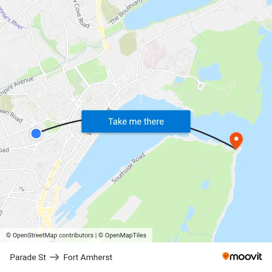 Parade St to Fort Amherst map