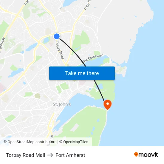 Torbay Road Mall to Fort Amherst map