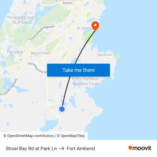 Shoal Bay Rd at Park Ln to Fort Amherst map