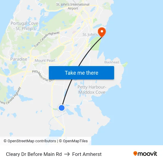 Cleary Dr Before Main Rd to Fort Amherst map