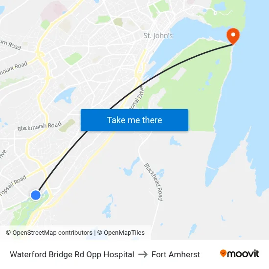 Waterford Bridge Rd Opp Hospital to Fort Amherst map