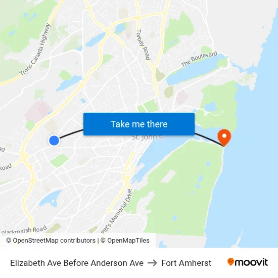 Elizabeth Ave Before Anderson Ave to Fort Amherst map
