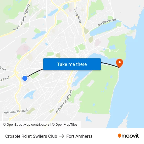 Crosbie Rd at Swilers Club to Fort Amherst map