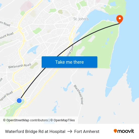 Waterford Bridge Rd at Hospital to Fort Amherst map