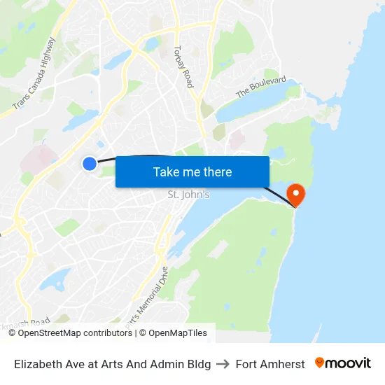 Elizabeth Ave at Arts And Admin Bldg to Fort Amherst map