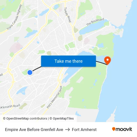 Empire Ave Before Grenfell Ave to Fort Amherst map