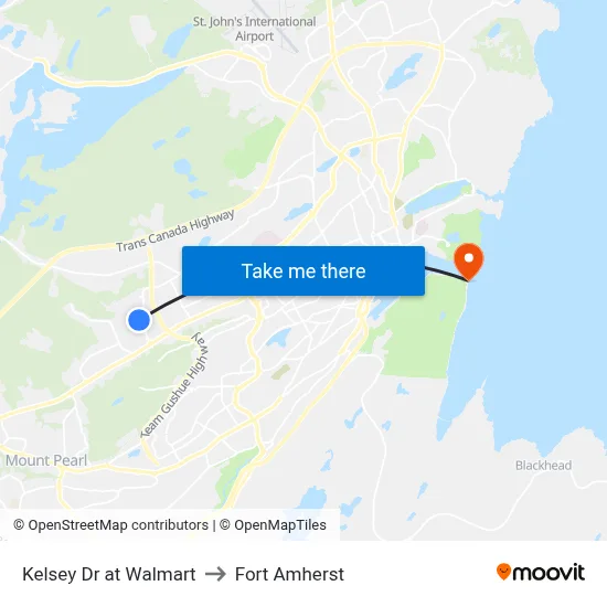 Kelsey Dr at Walmart to Fort Amherst map