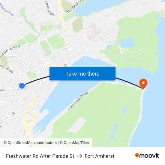 Freshwater Rd After Parade St to Fort Amherst map